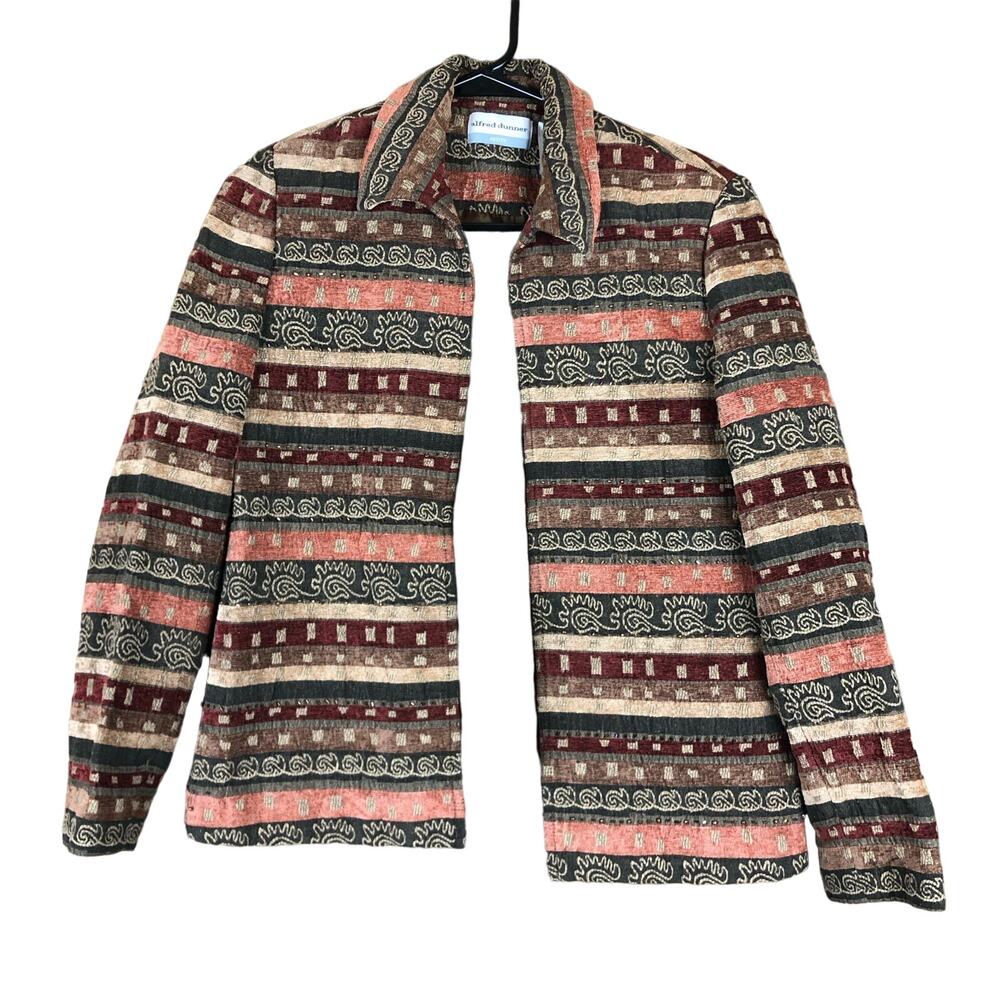 Alfred Dunner Womens Jacket Brown Multicolored Striped Lined Open Front 8P